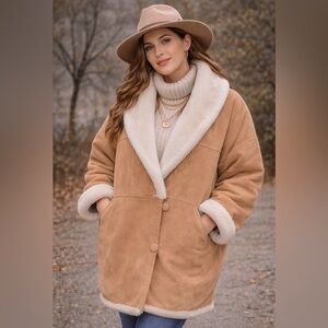Paris Sports Club- vintage Y2K - Heavy weight Tan Leather (suede) Shearling Coat
